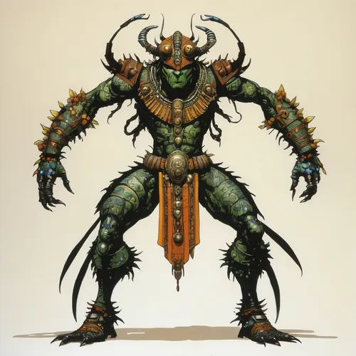 green goblin,massively multiplayer online role-playing game,half orc,orc,heroic fantasy,minotaur,green dragon,alien warrior,krampus,ork,devil's walkingstick,daemon,fantasy warrior,butomus,patrol,cleanup,skordalia,undead warlock,imp,warlord,Illustration,American Style,American Style 06