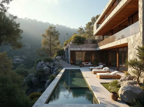 amanresorts,house in the mountains,house in mountains,pool house,infinity swimming pool,fallingwater,Photography,General,Realistic