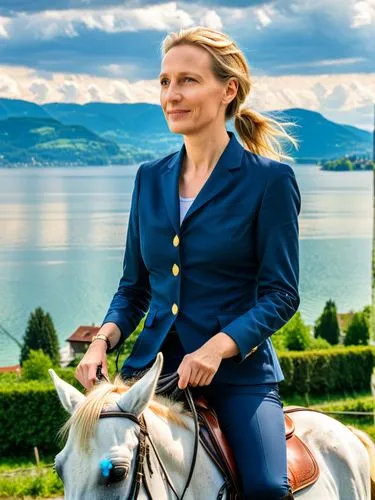 When Alice Weidel is on her horse-ride through the constituency on Lake Constance, she radiates a special grandeur.,woman riding on back of horse with ocean in background,weidel,gillibrand,salzgeber,t