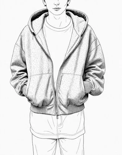 a person in a hoodie standing with his hands on their hips,rotoscoped,rotoscope,sweatshirt,rotoscoping,naoya,hoodie,mono line art,kaneda,culkin,digital drawing,uncolored,line art,study,male poses for 