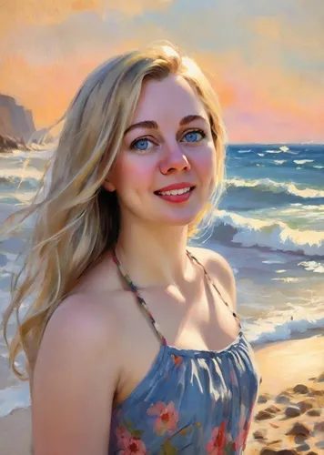 beach background,oil painting,oil painting on canvas,girl on the dune,blonde woman,the blonde in the river,girl portrait,romantic portrait,photo painting,girl on the river,fantasy portrait,portrait background,world digital painting,oil on canvas,young woman,artist portrait,portrait of a girl,digital painting,art painting,custom portrait