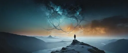 a man stands at the edge of a mountain,fantasy picture,ignagni,shannara,orthanc,silmarillion,icewind