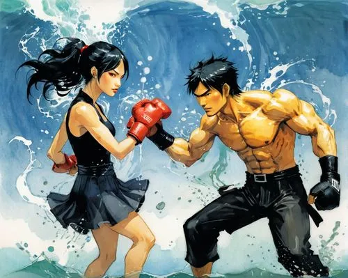 sanshou,savate,jeet kune do,kickboxing,martial arts,fighting,punch,friendly punch,japanese martial arts,knockout punch,water fight,siam fighter,kickboxer,mixed martial arts,muay thai,fight,combat sport,fist bump,boxing,fighters,Illustration,Paper based,Paper Based 07