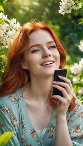 woman holding a smartphone,girl in flowers,beautiful girl with flowers,flower background,woman eating apple,spring background,floral background,girl picking flowers,springtime background,floral,spring leaf background,natural cosmetic,woman drinking coffee,girl in the garden,music on your smartphone,fiori,sea of flowers,portrait background,a girl with a camera,japanese floral background,Photography,General,Realistic