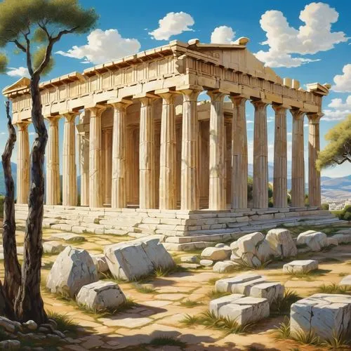 greek temple,erechtheion,acropolis,parthenon,the parthenon,roman temple,hellas,herakleion,caesonia,artemis temple,temple of diana,temple of hercules,laodicea,the ancient world,capitolium,erechtheus,akropolis,doric columns,metapontum,hellenic,Art,Artistic Painting,Artistic Painting 50