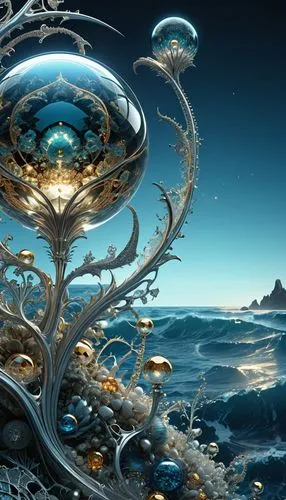 fractal environment,fractals art,underwater landscape,seamount,ocean floor,sea fantasy,floating island,blue planet,waterglobe,deep sea nautilus,fantasy art,fantasy picture,nautilus,the endless sea,ocean underwater,fantasy landscape,undersea,house of the sea,glass sphere,tree of life