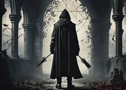 grim reaper,grimm reaper,hooded man,scythe,the nun,halloween poster,assassin,pall-bearer,archimandrite,dracula,the ruler,benedictine,shinigami,black coat,cloak,pilgrim,the abbot of olib,nuncio,hooded,the stake,Art,Artistic Painting,Artistic Painting 43