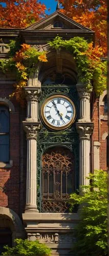 Historic architectural landmark, antique building, Indianapolis, Indiana, USA, ornate stone carvings, intricate brickwork, grand clock tower, stained glass windows, Victorian-era style, rusty iron rai