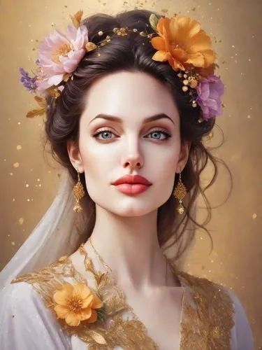 A striking minimalistic illustration captures the essence of beauty and harmony, featuring a close-up of a woman's face with exquisite floral adornments. The delicate arrangement partially veils her f