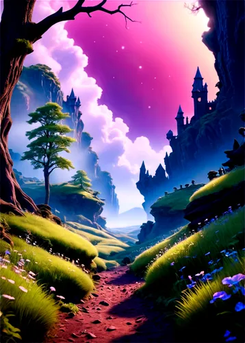 cartoon video game background,purple landscape,fairy forest,fantasy landscape,landscape background,fairy world,mushroom landscape,fairyland,cartoon forest,elven forest,art background,forest landscape,nature background,background design,forest of dreams,children's background,backgrounds,starclan,forest glade,enchanted forest,Illustration,Realistic Fantasy,Realistic Fantasy 37