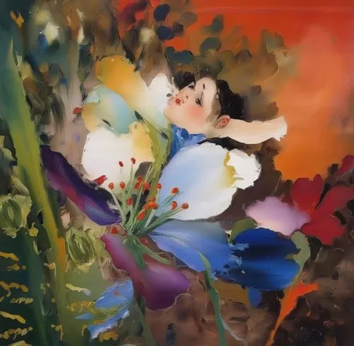 girl picking flowers,girl in flowers,flower painting,falling flowers,girl in the garden,flower fairy,painter doll,still life of spring,child fairy,little girl in wind,garden fairy,orange blossom,kewpie doll,girl in a wreath,flora,glass painting,girl lying on the grass,watercolor baby items,fiori,pinocchio,Illustration,Paper based,Paper Based 04