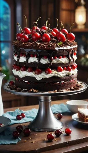 black forest cake,black forest,black forest cherry roll,stack cake,chocolate layer cake,layer cake,currant cake,cherrycake,red velvet cake,slice of cake,cake stand,strawberries cake,chocolate desert,torte,cake buffet,dobos torte,a cake,pastry chef,linzer torte,christmas cake,Photography,General,Realistic