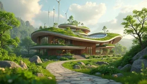 forest house,house in the forest,ecotopia,futuristic landscape,house in the mountains,treehouses,futuristic architecture,dreamhouse,tree house hotel,tree house,house in mountains,dunes house,roof landscape,cubic house,treehouse,beautiful home,3d render,3d rendering,modern house,render,Photography,General,Realistic